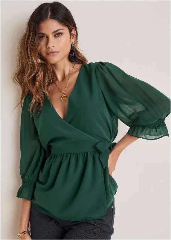 Urban Look Wrap Tie Blouse - Aventurine