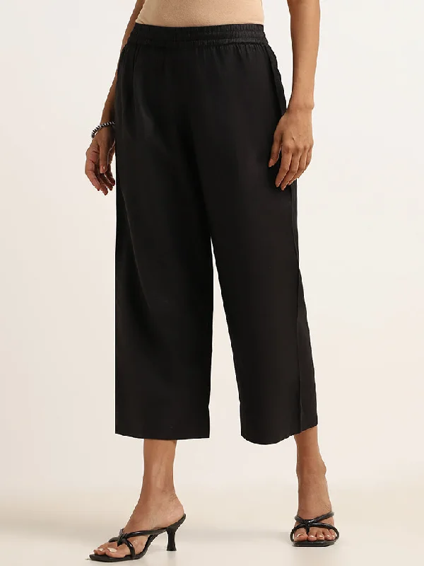 Cozy Looks Zuba Black Cropped Wide-Leg Pants