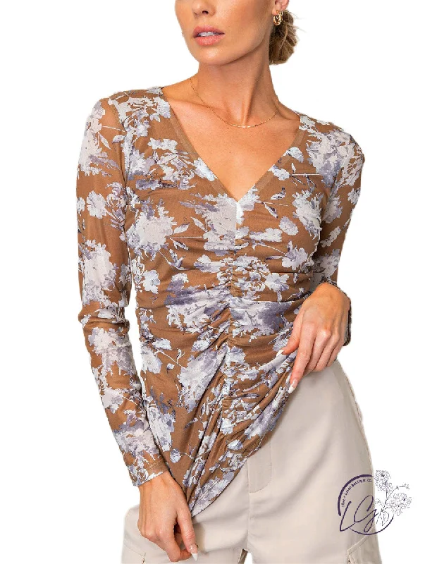 Slightly Flared Design Sweetheart Mesh Long sleeve