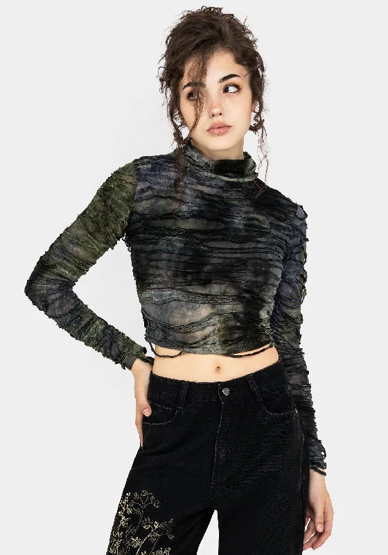 Loose Fit Chlorella Distressed Long Sleeve Top