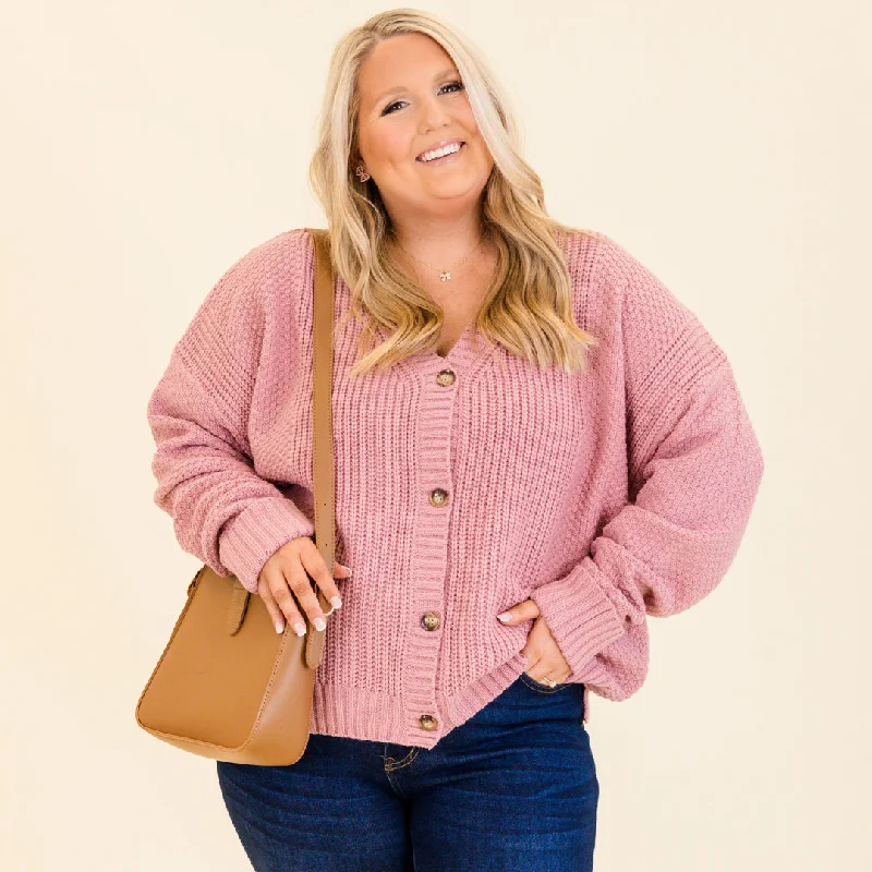 Chic Comfort Wear Crisp Evenings Cardigan, Mauve