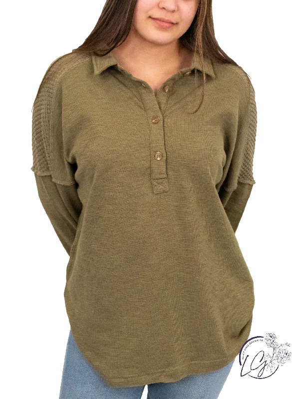 Windbreaker fashion Versatile Textured Henley Top