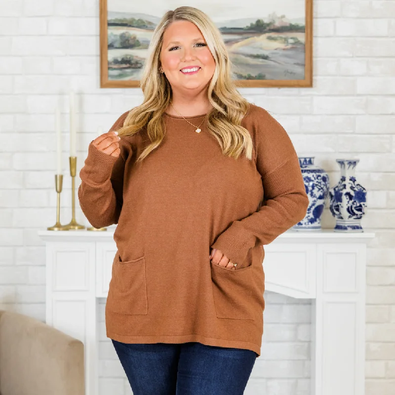 Elegant Fit Fall into Fashion Sweater, Heather Deep Camel