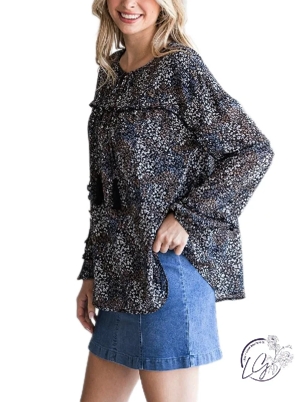 All-Day Outfits FLORAL MINI RUFFLED BOHO TOP