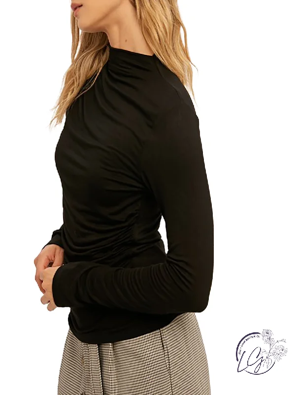 British Style Keep On Goin' Mock Neck Ruched Long Sleeve