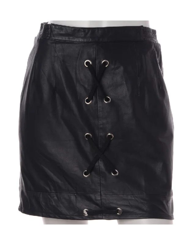 Fashionable And Versatile Label Scarlet Lace Up Leather Skirt