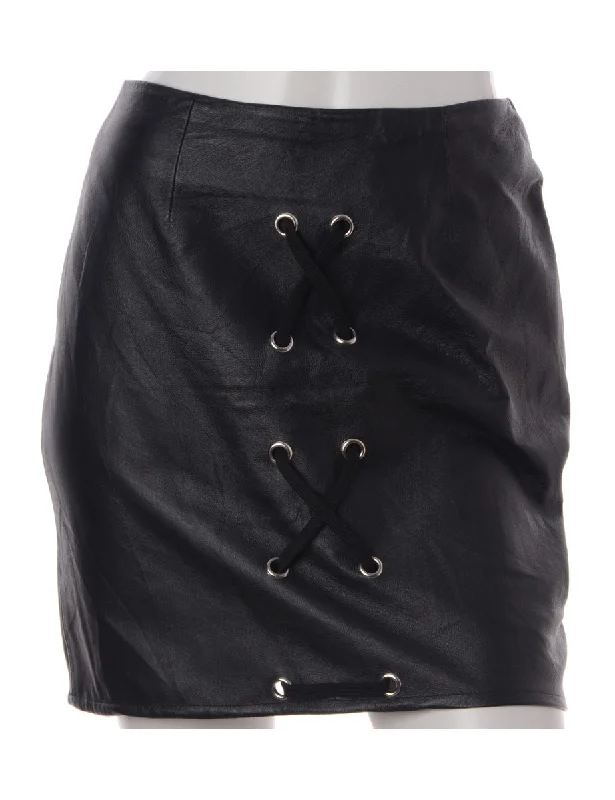 High-quality Fabrics Label Scarlet Lace Up Leather Skirt