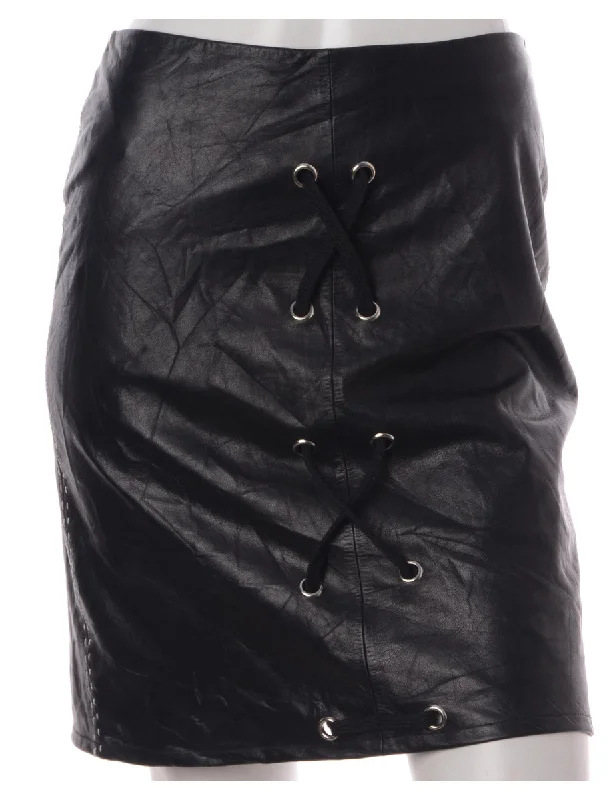 Floral Prints Label Scarlet Lace Up Leather Skirt