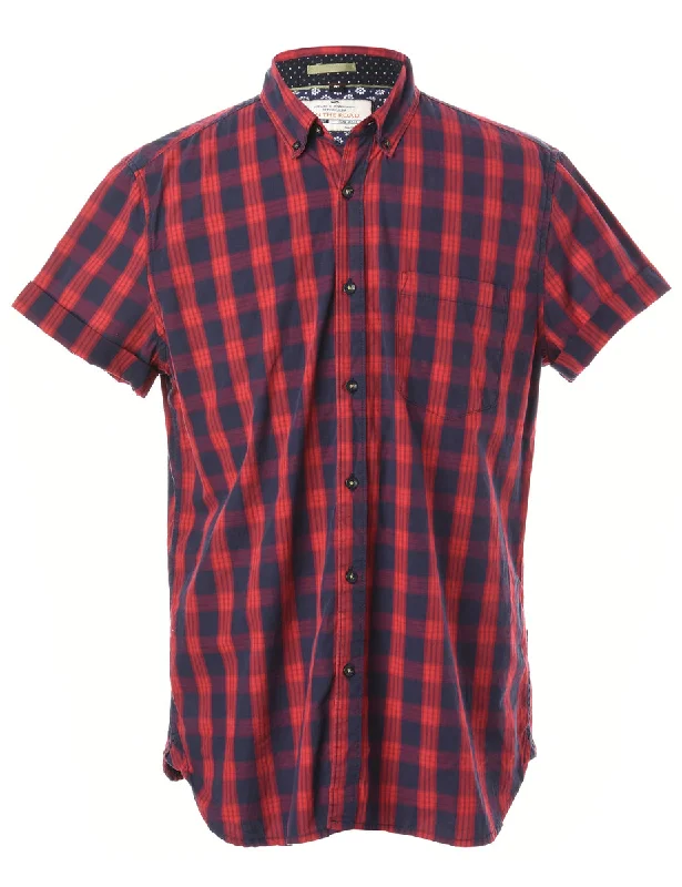 Simple Solid Color Label Scott Roll Sleeve Stripy Shirt