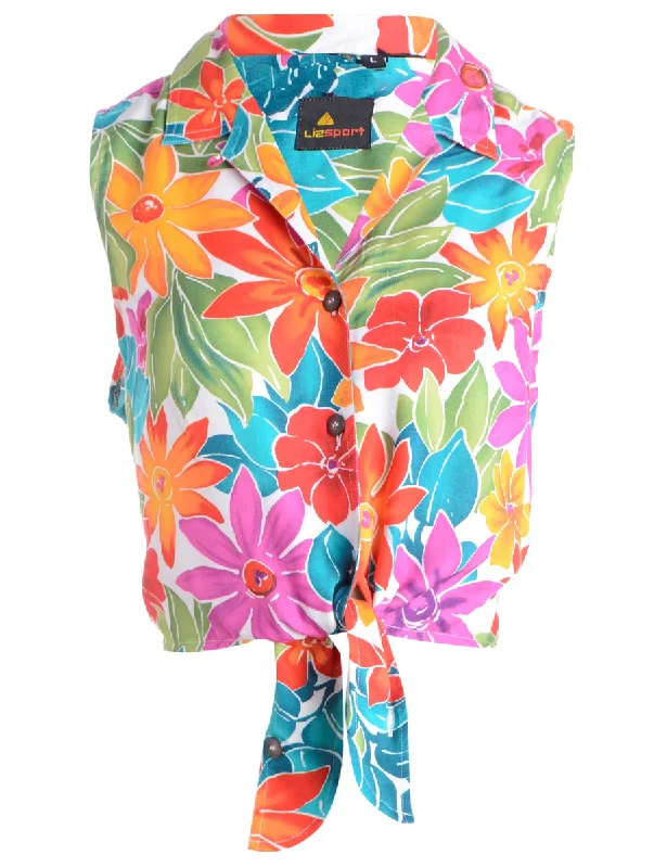 Versatile Casuals Label Sleeveless Tie Front Cotton Shirt