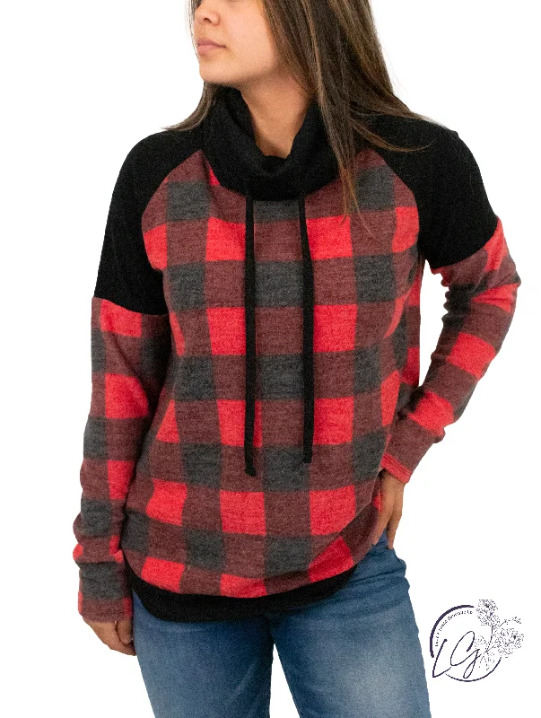 Soft Touch Match Me Buffalo Plaid Cowl Neck