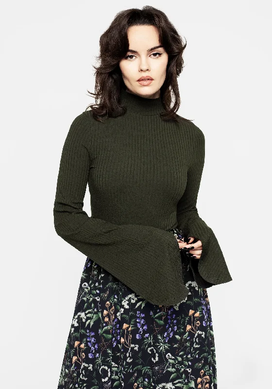 Romantic And Fresh Nectar High Neck Flared Sleeve Top