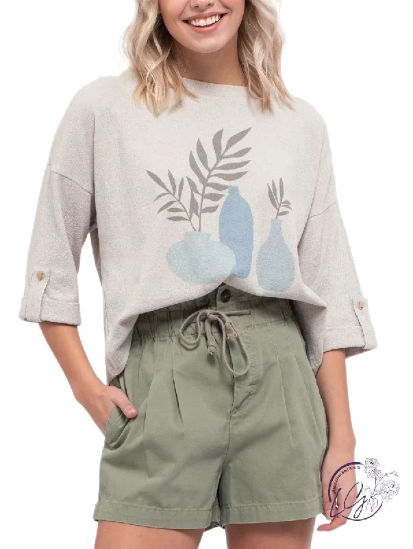 Retro Design Plants Graphic Crewneck Top