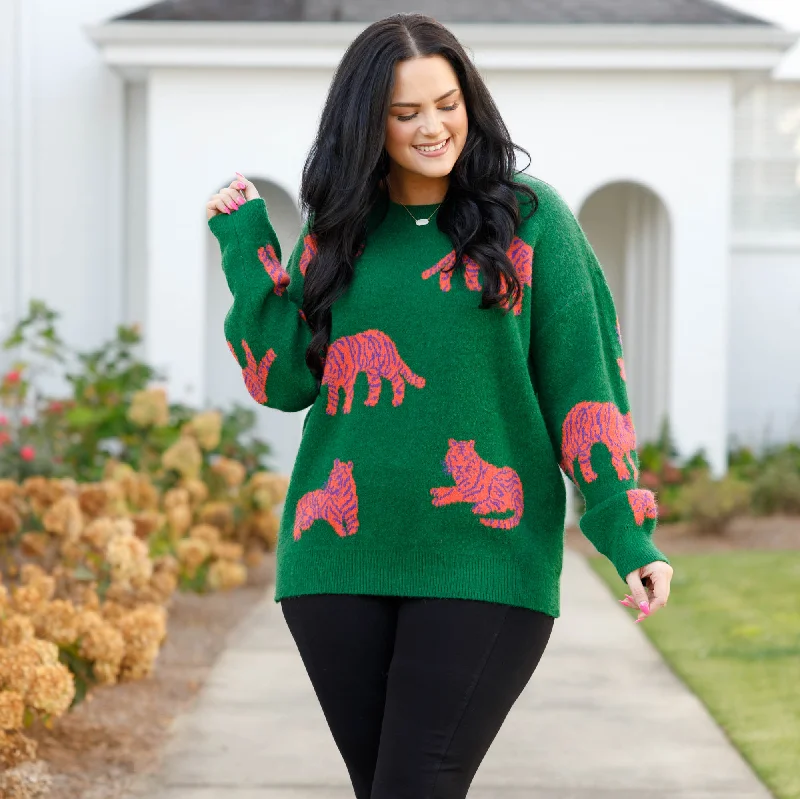 Tropical Style Purrsuasive Sweater, Green