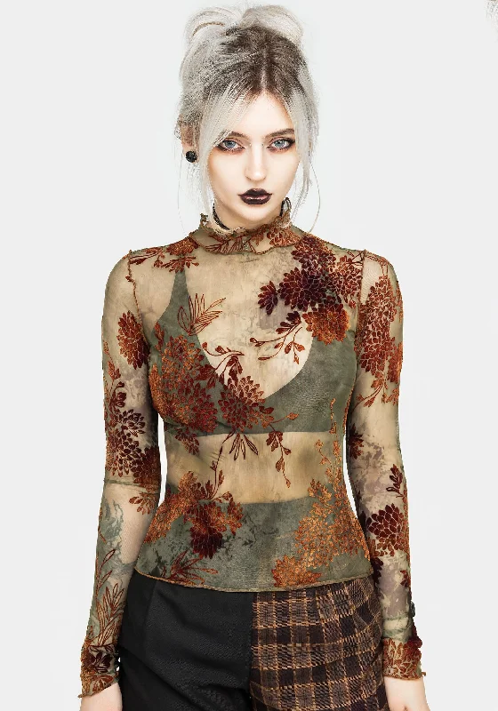 Soft Casuals Rosaleigh Flock Velour Mesh Long Sleeve Top