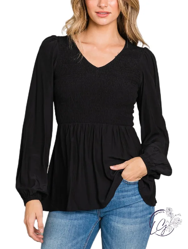 Comfort Fit Lightweight Dream Smocked Bubble Sleeve Top