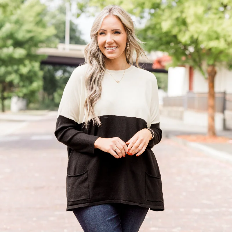 Floral Prints Smooth Talking Sweater, Ivory-Black