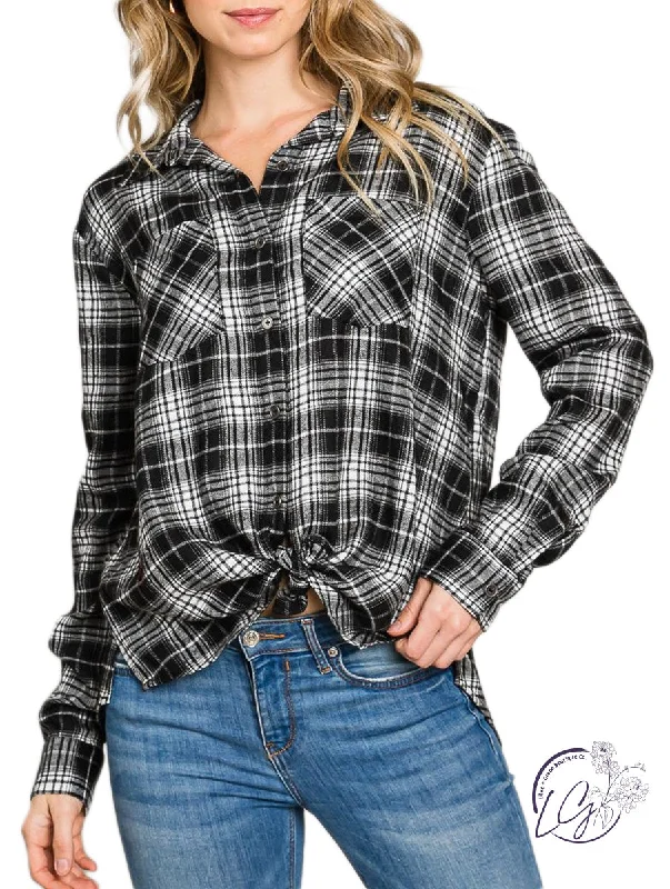 Timeless Comfort Soft Plaid Button-Down Shirt with Bust Pockets