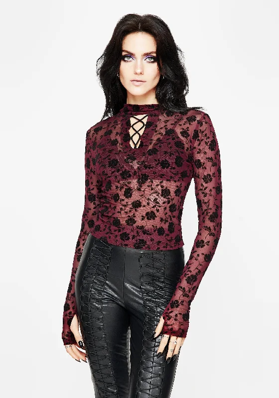 Cute Style Theodora Floral Mesh Long Sleeve Top