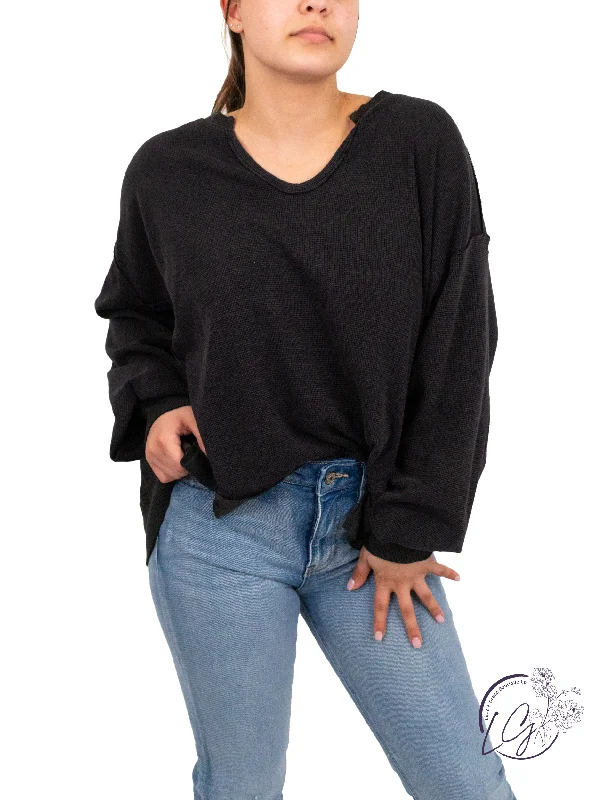 Celebrity Style Washed Oversized Split Neck Tee