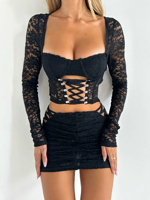 Unique Fashion ZOYA LONG SLEEVE TOP BLACK